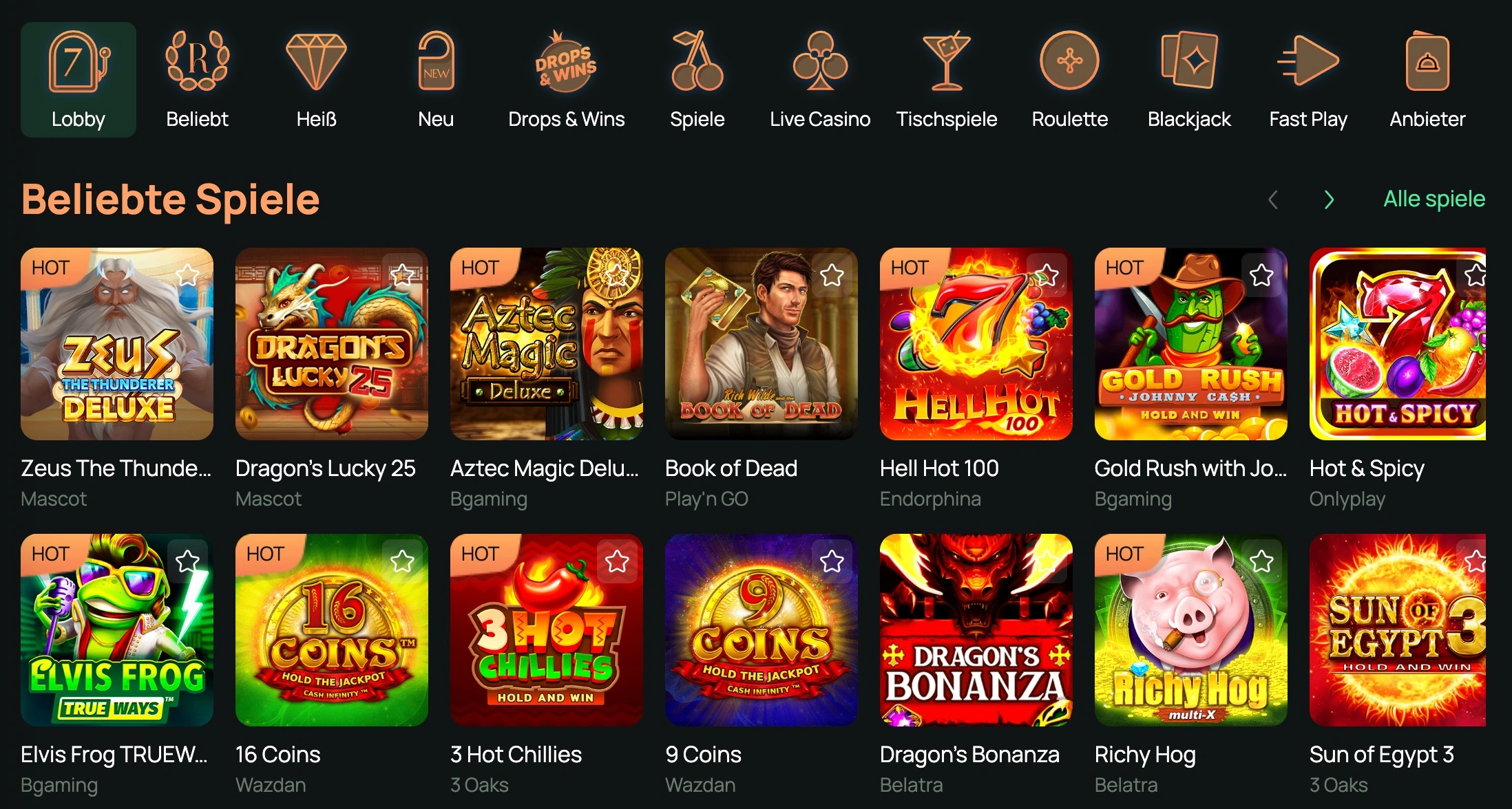 Ritzo Casino Beliebte Spiele