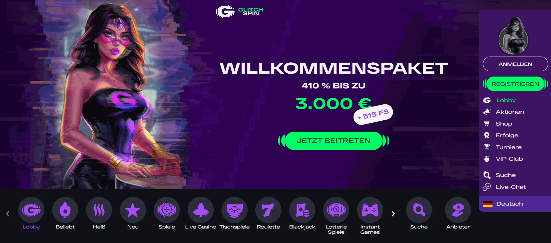 Glitch Spin Casino mit kleiner Einzahlung