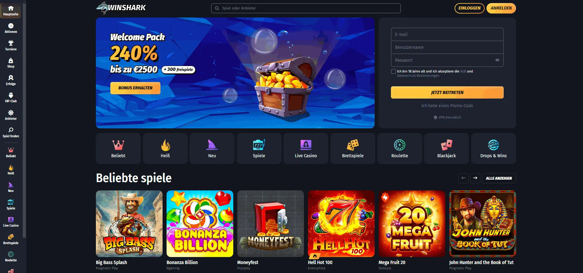 Winshark Casino mit kleiner Einzahlung