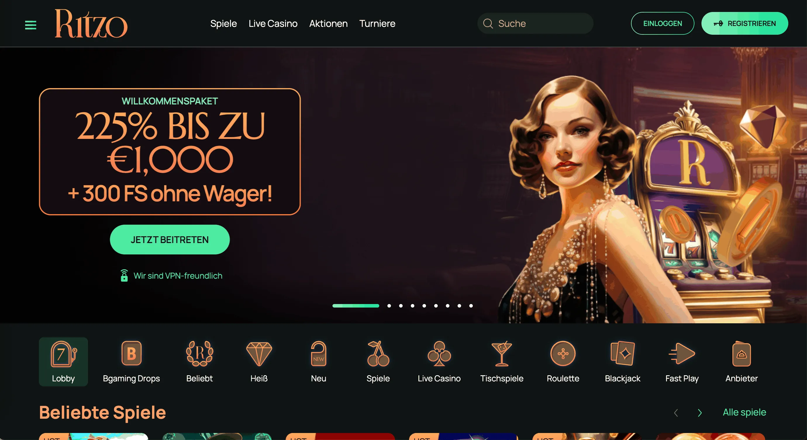 Ritzo Casino Lobby-Seite