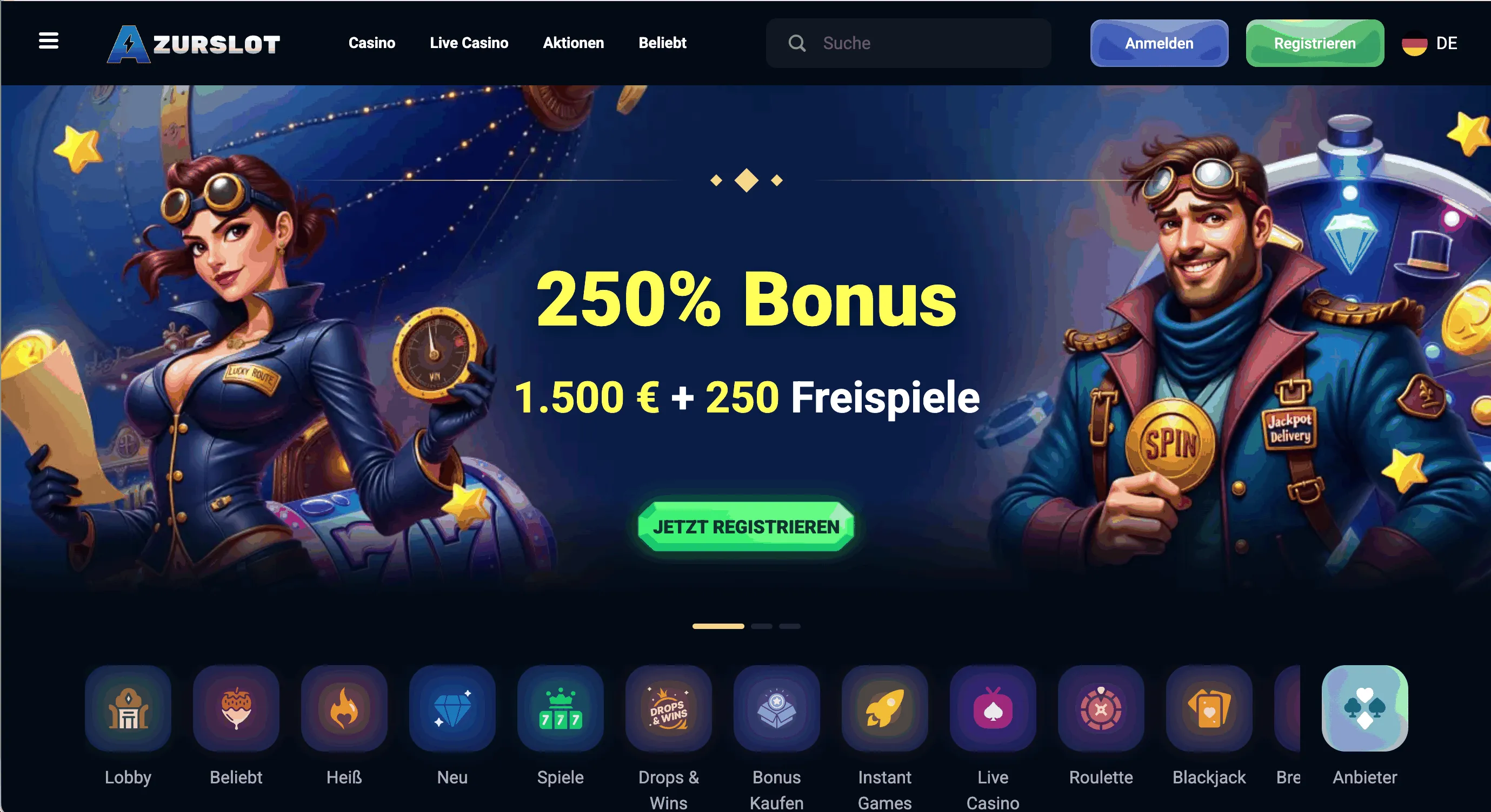 AzurSlot Casino Lobby-Seite
